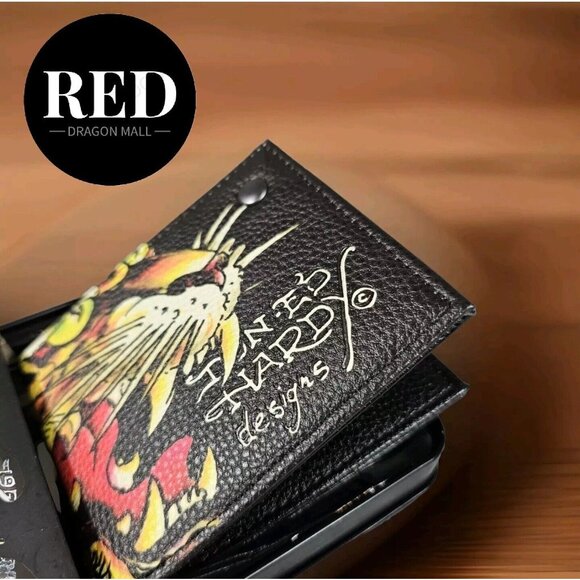 ED HARDY TIGER BLACK BIFOLD WALLET WITH METAL BOX - NEW - Picture 3 of 9